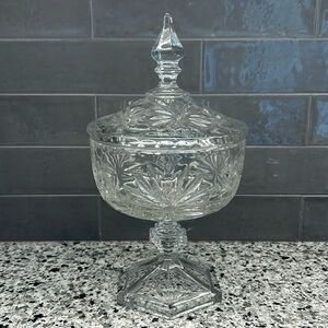 Vintage Pinwheel Crystal Footed Candy Dish
